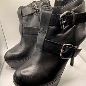 Pour La Victoire Black Heeled Boots with Buckle Detail